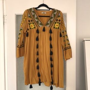 Boho yellow embroidered dress